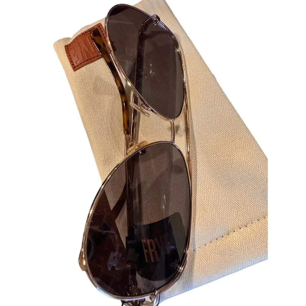 FRYE aviator sunglasses, Gold Frame an Tortoise, with bag, FRY-FA-017 NEW